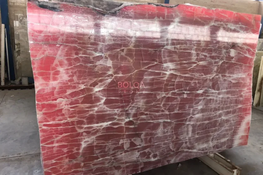 Dyed red onyx - (Transparent onyx) - slab - polished